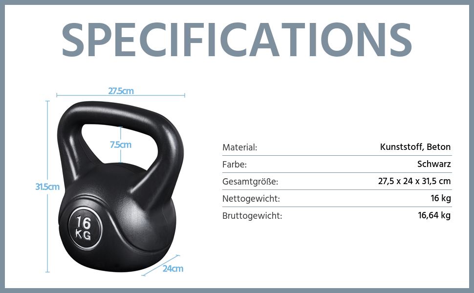 Гиря Yaheetech Kettlebell Sport з пластиковим покриттям 6-20 кг Обважнювачі для махових гантелей Гантель для силових тренувань і кросових тренувань 16,0 кілограмів