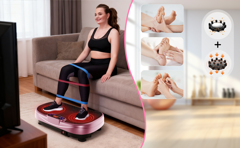 Вібраційна платформа для дому - ротаційна платформа з 120 рівнями та 5 режимами, з еластичними стрічками та пультом дистанційного керування, для спалювання жиру, нарощування м'язів та формування фігури, ідеально підходить для дому, домашнього спортзалу (Розенрот)