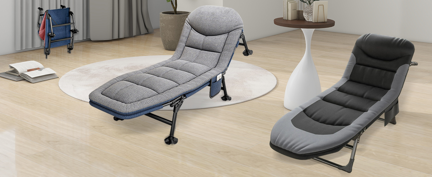 Кемпінгове ліжко AlpineAura - широке, складне, 190x65x30 см, 6 положень, для відпочинку на природі, чорне