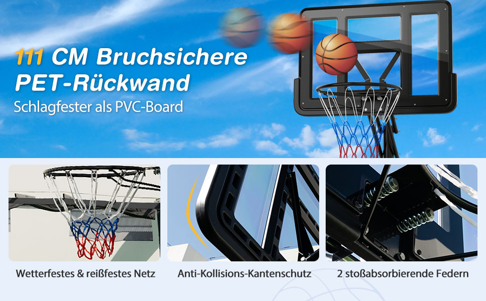 Баскетбольне кільце GOPLUS вуличне, регульована висота 143-305 см, стійка на колесах для підлітків та дорослих