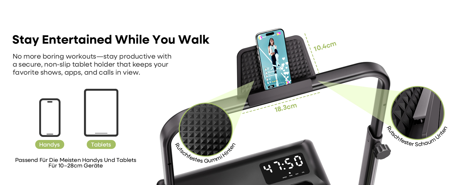 Бігова доріжка Walking Pad з нахилом 10%, 3.0 к.с., складна, для дому з магнітним пультом, LED-дисплеєм, висувними поручнями, 12 програм HIIT, до 136 кг, зелена