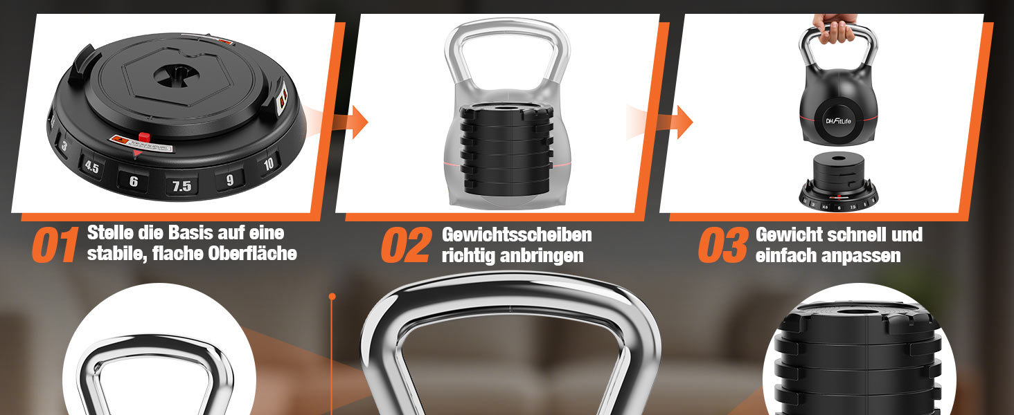 DH FitLife Регульована гиря 7-в-1 (1.5-10кг) | Комплект гир для дому та фітнесу | Ідеально для тренування всього тіла | Компактний фітнес-набір