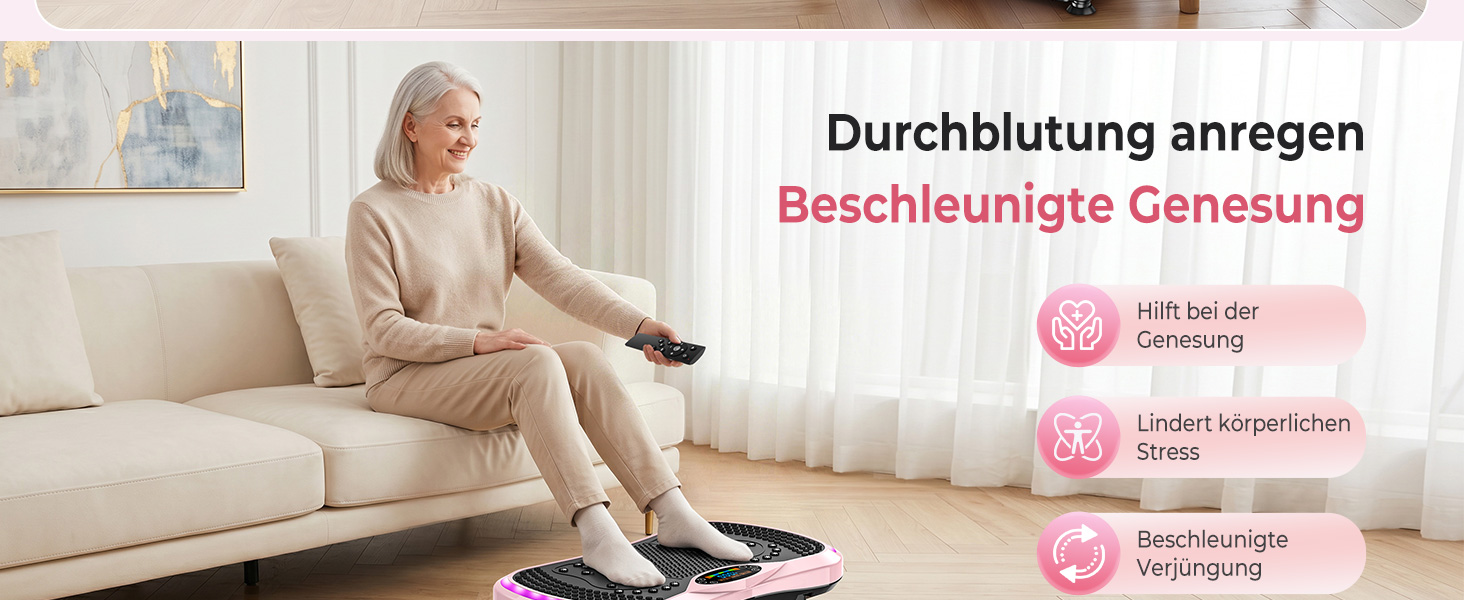 Віброплатформа IERAKOR з Bluetooth та 9 програмами тренувань, рожева