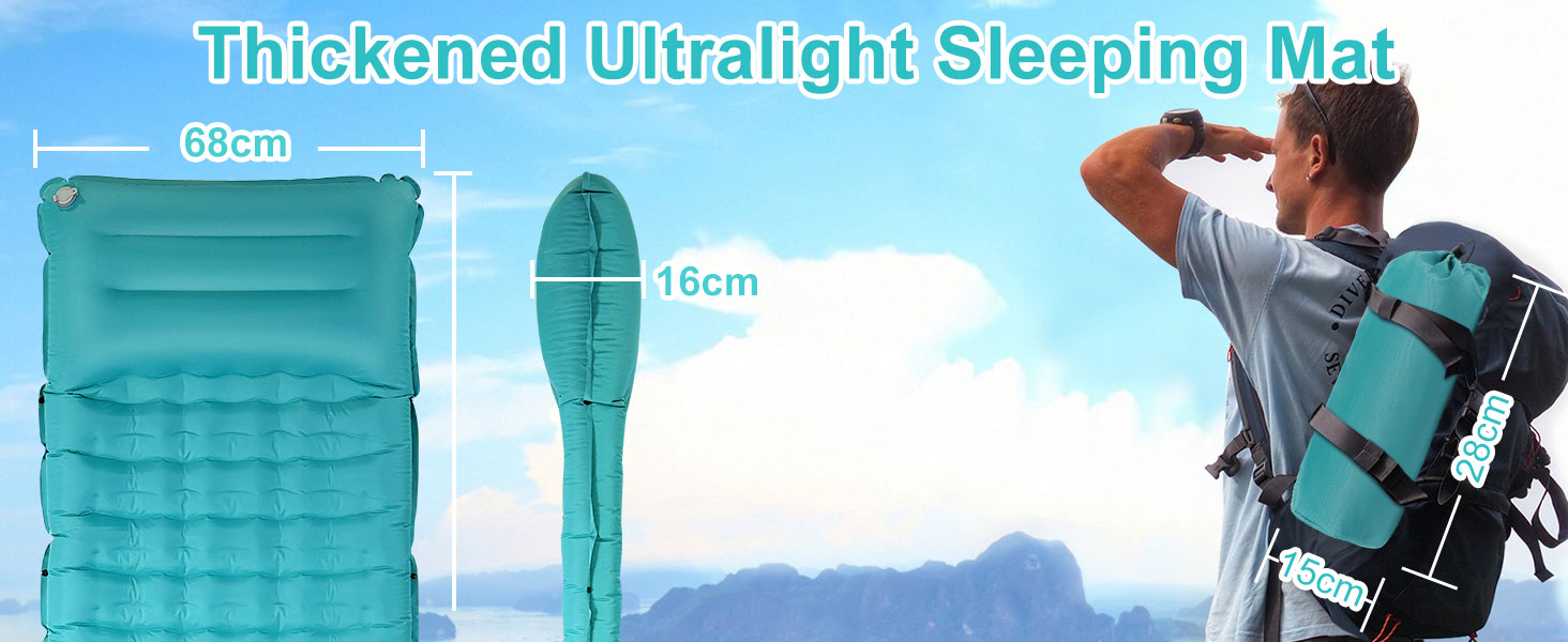 Саморозкладаючий килимок для кемпінгу DeeprBling Isomatte, 12 см, з помпою та подушкою, 200x68x12 см