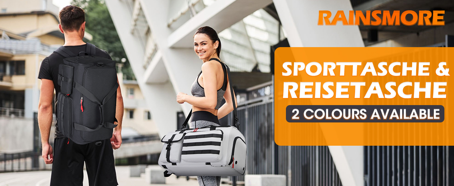 Спортивна сумка RAINSMORE 3 в 1 для чоловіків, 45 л: рюкзак, сумка-переноска, з відділенням для взуття, ноутбука та мокрого одягу, чорна