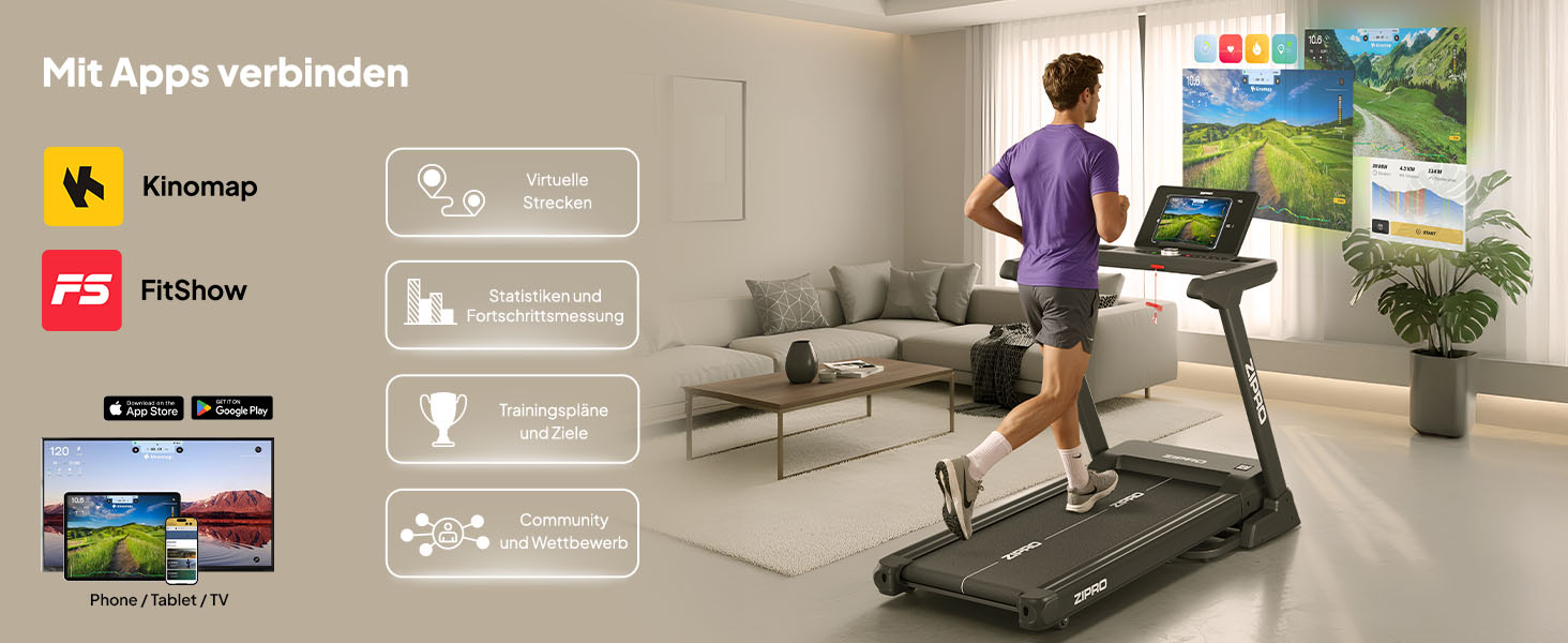 Біговий тренажер ZIPRO Sigma для дому з потужним мотором 3.5 HP, швидкість до 20 км/год, 20 рівнів нахилу, система амортизації VibGuard Pro, максимальне навантаження 140 кг, складаний