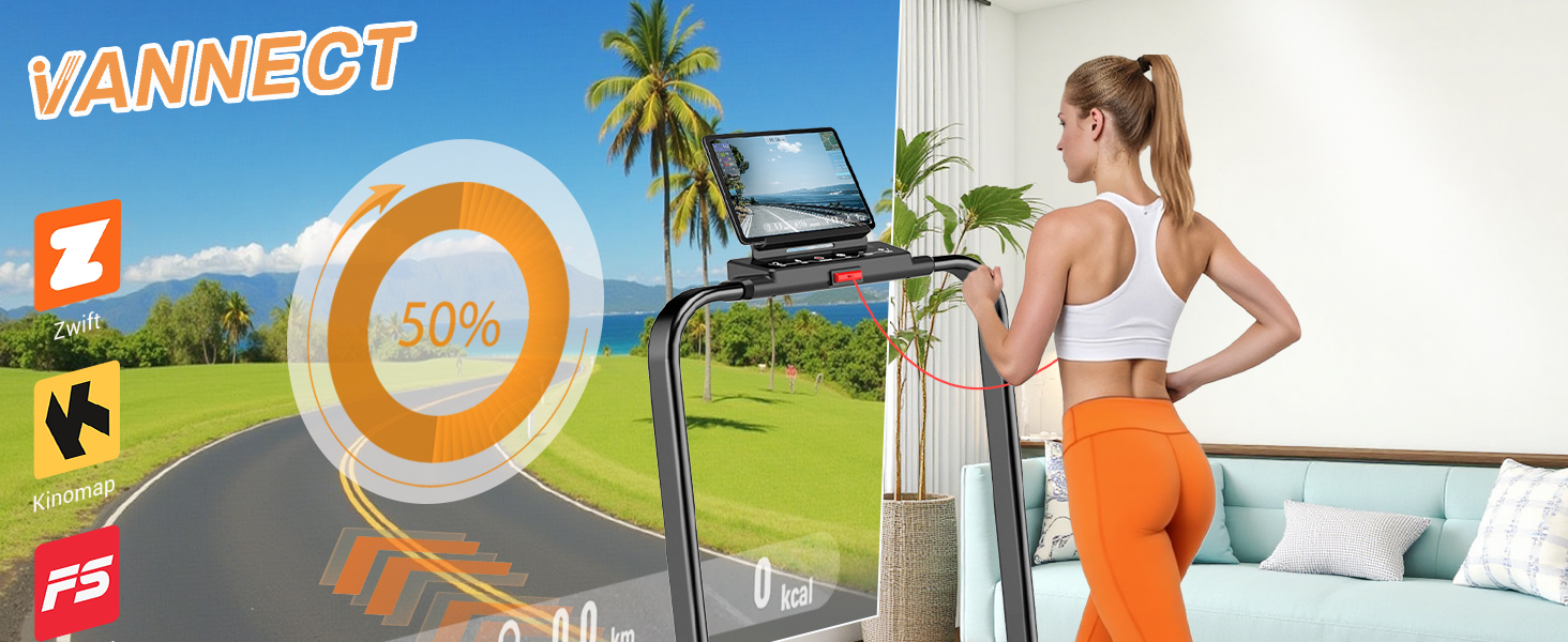 VANNECT Walking Pad - складане бігове полотно для дому, 1-12 км/год, кут нахилу 9%, LCD-дисплей, дистанційне керування, 150 кг, помаранчеве