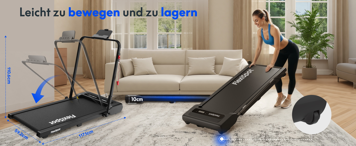 Бігова доріжка FlexiSpot Walking Pad DynamicX PLUS для дому та офісу, чорна. Складана, з пультом, LED дисплеєм, 4-в-1