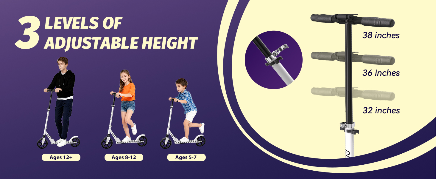 Nattork 8-дюймовий самокат з міцними колесами для підлітків та дорослих - 100 кг, амортизатор переднього колеса та регульоване кермо (білий)