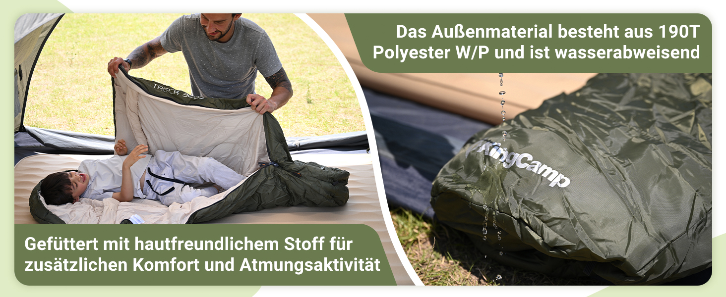 Сплячий мішок KingCamp для дітей та дорослих, 3-4 сезони, двошаровий, теплий, сірий, для кемпінгу та походів, 165x70x45 см