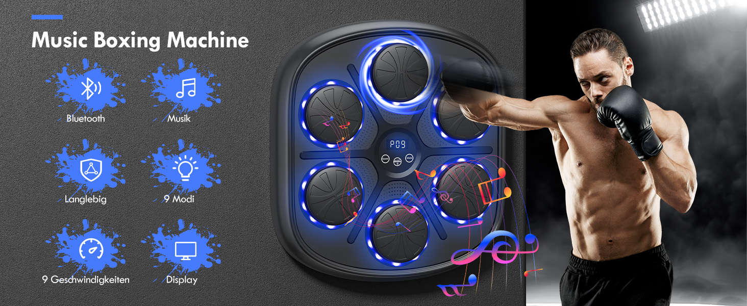Музична бокс-машина для дорослих і дітей, Bluetooth, з LED підсвічуванням, боксерськими рукавичками, 9 режимами швидкості та лічильником ударів, електронний тренажер для боксу