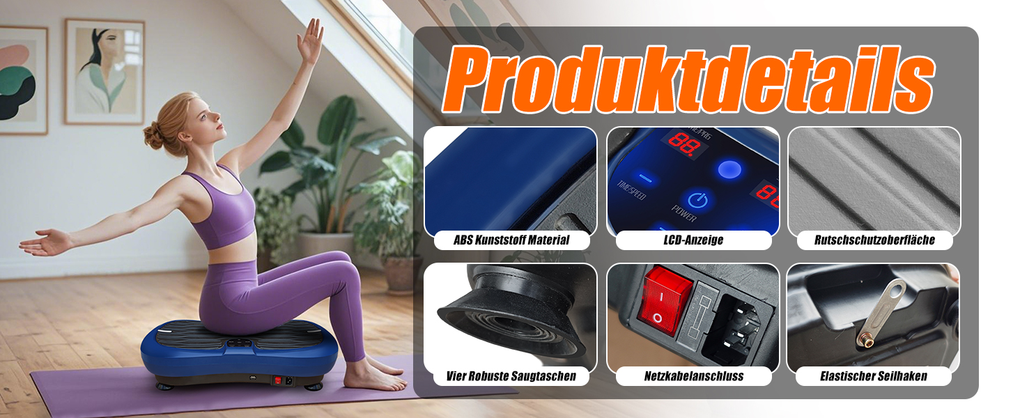 Вібраційна платформа для фітнесу: тренування вдома, 99 рівнів інтенсивності, 5 програм, Bluetooth, масаж, розвиток м'язів