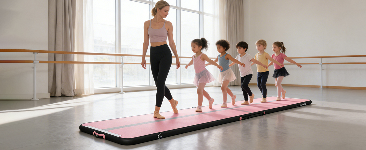 Airtrack CASSILANDO 300x100x10 см - Надувний мат для гімнастики, акробатики та йоги (М'ятний/Чорний)