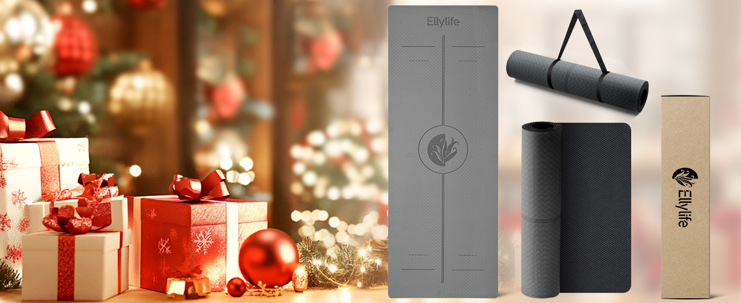 Протиковзкий килимок для йоги та пілатеса з еко-каучуку та TPE, 6мм, сірий — з лініями розмітки та ременем для перенесення