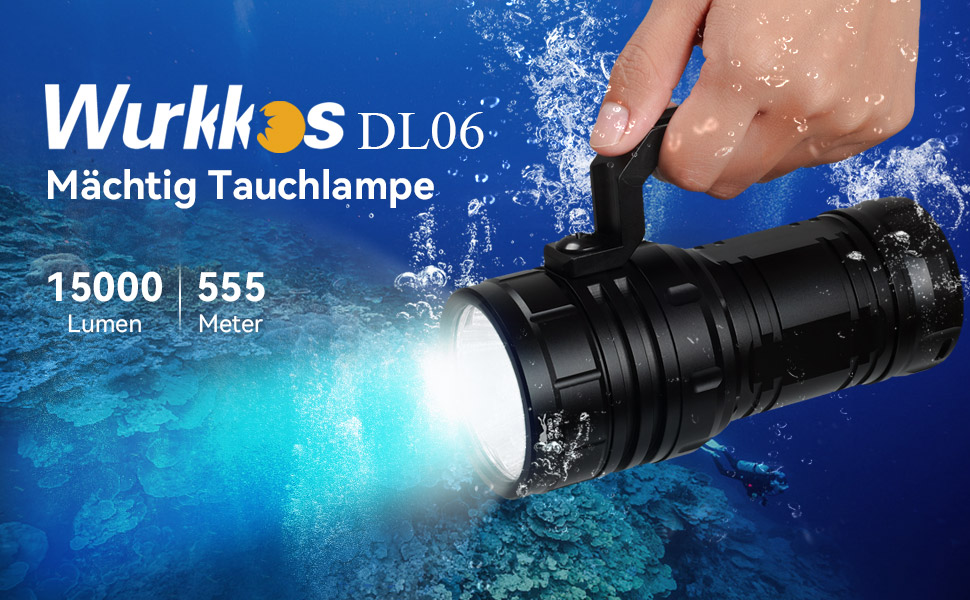 Ліхтар під водою Wurkkos DL06 з 6 LED XHP50.2, 15000 Люмен, акумулятор 3*5000mAh, USB-C зарядка, 6000K