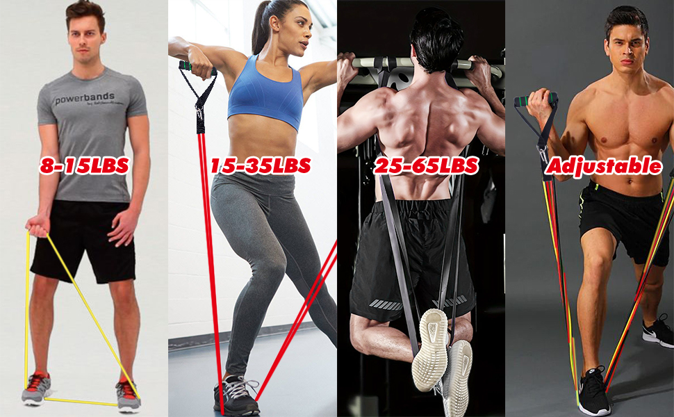 Набір еластичних стрічок для фітнесу, 3 рівні опору, з дверними фіксаторами, ручками, чохлом, сумкою та інструкцією. Стрічки для фітнесу/йоги/силових тренувань. Кольори: синій, зелений, фіолетовий, чорний, червоний, жовтий