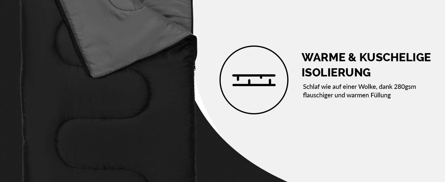 Спальний мішок для кемпінгу з капюшоном до -3°C з подушкою - теплий зимовий та літній спальник 3-4 сезони (75 x 220 см) - туристичний спальник для жінок та чоловіків (чорний, 280GSM)