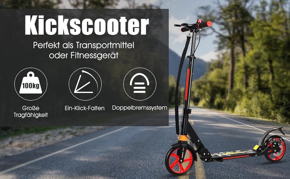 GOPLUS Roller Kinder 8 років: міський тредролер для дітей, підлітків та дорослих (до 100 кг), регульована висота, складний, з гальмом та ременем (білий)