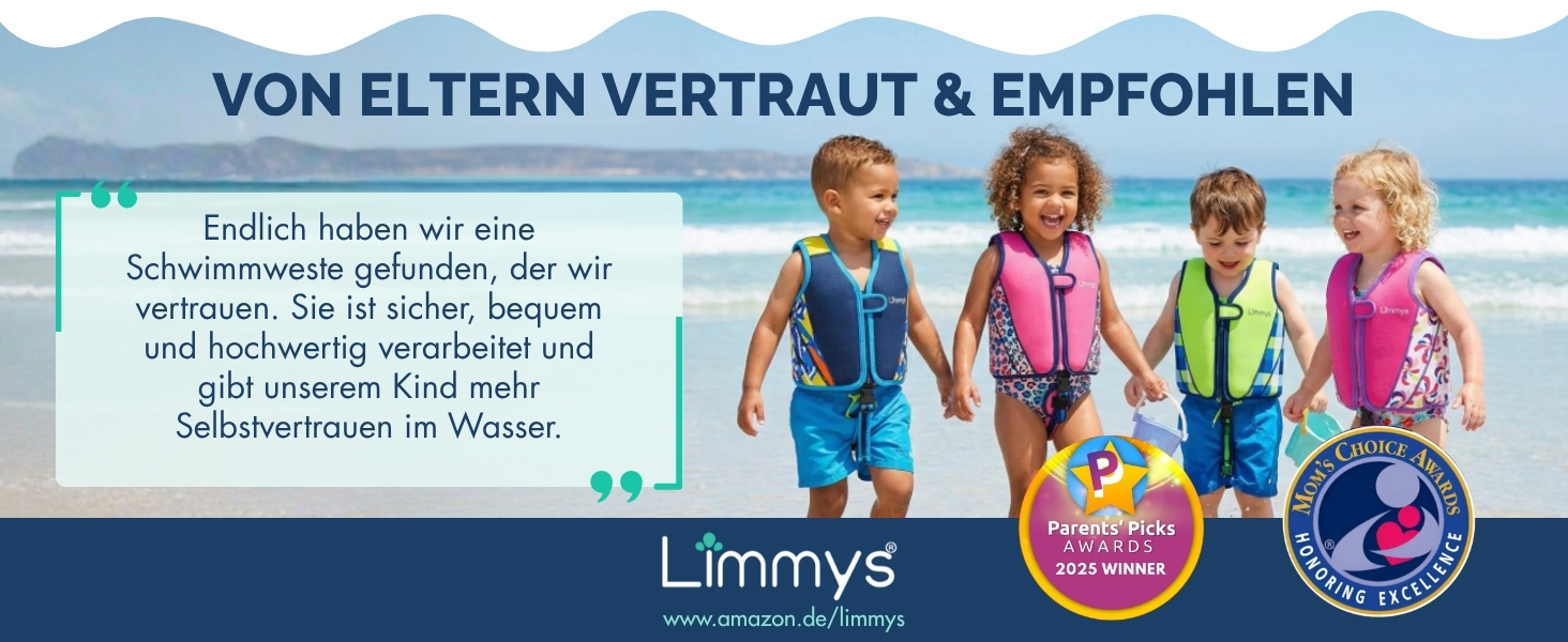 Дитячий рятувальний жилет Limmys для плавання (3-6 років), колір: королівський синій, обхват грудей 58-64 см. Неопрен, регульована плавучість, перевірена якість.