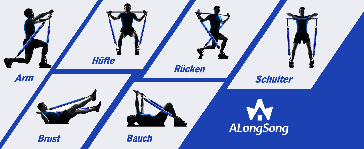 Набір еластичних стрічок для фітнесу та пілатесу з регульованою штангою, 20-360lbs, для дому