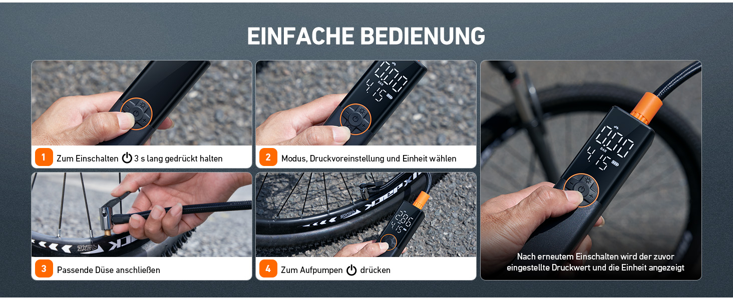 AstroAI Електрична велосипедна помпа, 150 PSI, портативна, акумуляторна, універсальна, для всіх типів велосипедів, з високопродукним мотором, перезаряджається, для міських, шосейних та гірських велосипедів, помаранчевого кольору