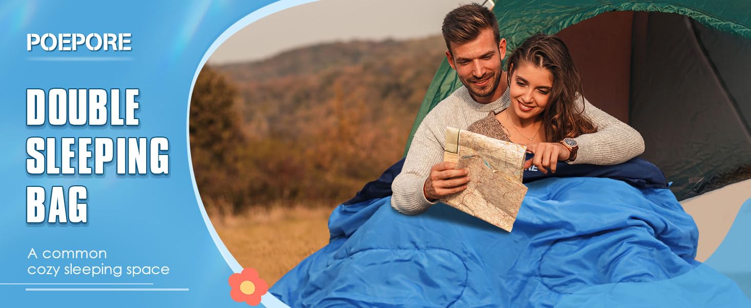 Спальний мішок для двох дорослих з флісу, зимовий, з подушками та сумкою для перенесення, 233*157 см (Блакитний)