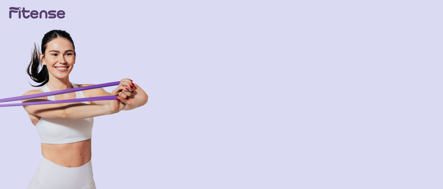 Фітнес гумки для тренувань Fitense: набір стрічок опору для йоги, пілатесу, фізіотерапії та силових вправ (рожевий, світло-фіолетовий, блакитний, фіолетовий)