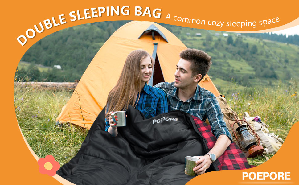 Спальний мішок для двох дорослих з флісу, зимовий, з подушками та сумкою для перенесення, 233*157 см, червоний