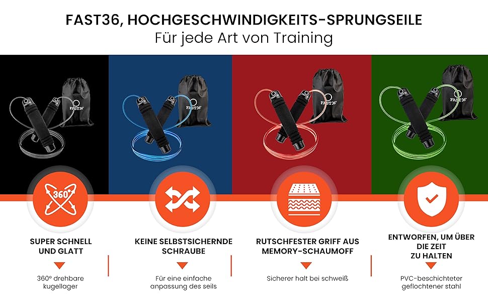 Стрибкове канат FAST36 для дорослих: професійний, регульований, з м'якими ручками та підшипниками. Ідеально для фітнесу, боксу та схуднення. Чорний.