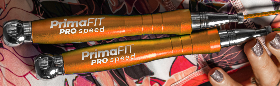 PrimaFIT Стрибкове канат для фітнесу та боксу: 3м, регульований, з вагами, 2 підшипники, антиковзні ручки, для MMA, Crossfit, та фітнесу (Помаранчевий)