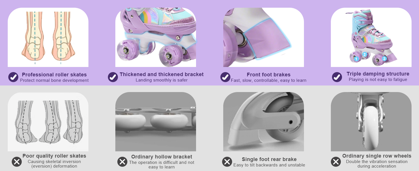 Дитячі ролики для катання, ролики для дівчаток та хлопчиків, регульовані, з LED, фіолетові, з сумкою для зберігання