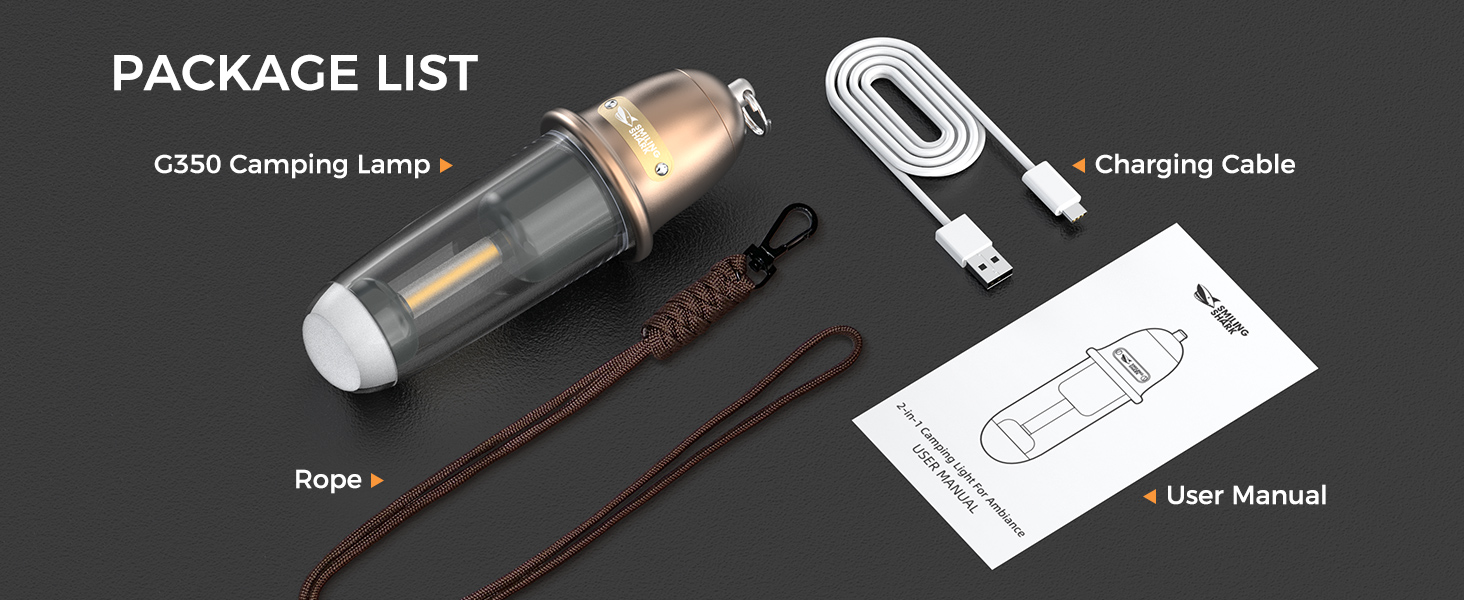 Ліхтар кемпінговий акумуляторний акумуляторний LED Shark з USB, IPX4, 5 кольорів, портативний, для відпочинку, походів, риболовлі, з брелоком