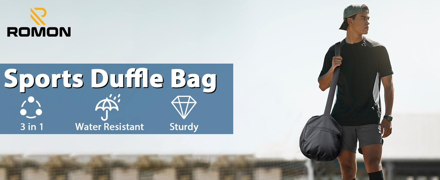 Спортивна сумка Romon для подорожей та тренувань з відділенням для взуття та мокрих речей, чорна, 39 × 23 × 22 см