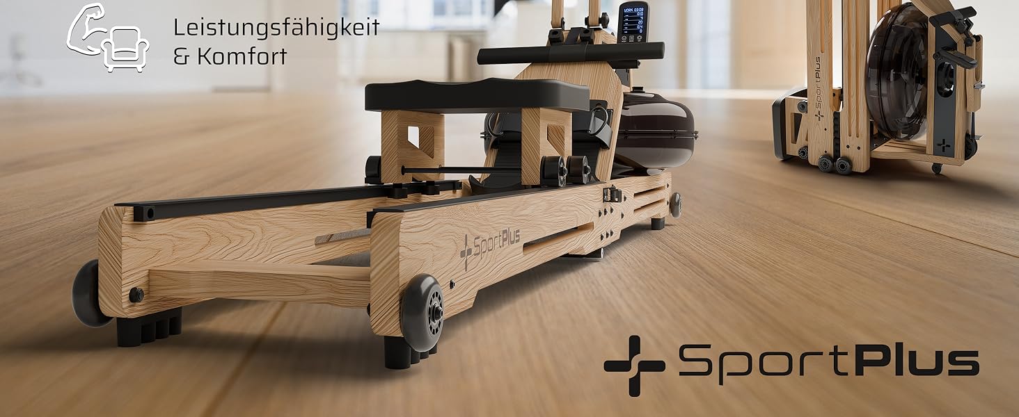 Водяний тренажер SportPlus для дому - складаний, міцний дуб, до 180 кг, сумісний з додатком