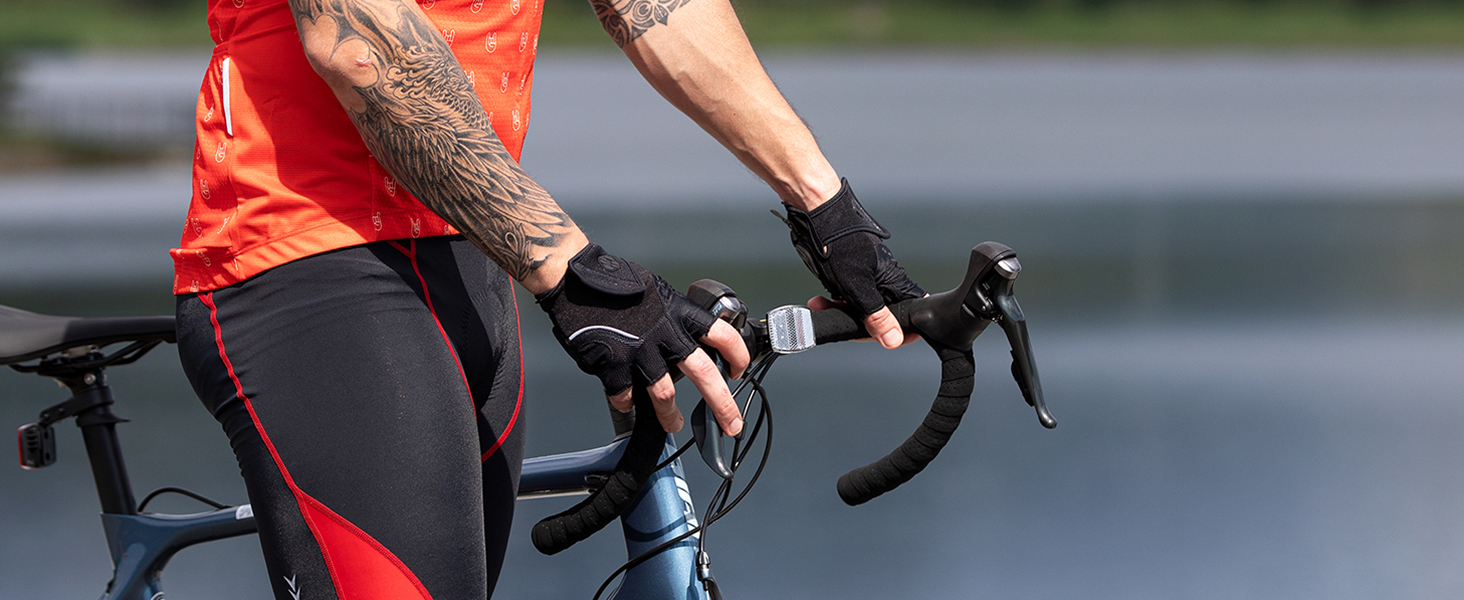 Велосипедні рукавички Inbike напівпальцеві гелеві дихаючі антиковзні амортизуючі для гірського велосипеда чоловічі жіночі літні для велоспорту MTB блакитні L