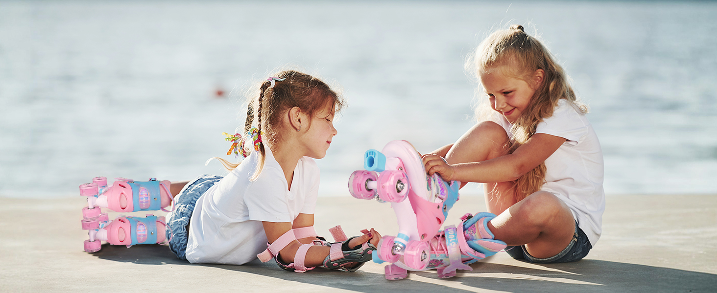 Дитячі ролики Kinder - регульовані, рожеві, для дівчаток та хлопчиків, 4 розміри, для початківців, для залу та вулиці (36-40 EU)