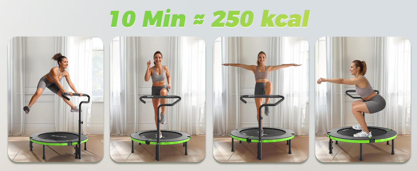 Міні-батут BCAN для дому, 102 см, складний, для дорослих, з регульованою ручкою, до 150 кг, для фітнесу та тренувань