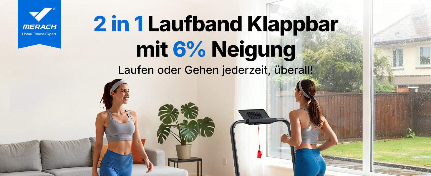 MERACH Walking Pad - біговий доріжки 3-в-1 для дому та офісу, регулювання нахилу 0-6%, швидкість 0-12 км/год, тиха робота 45dB, LED дисплей