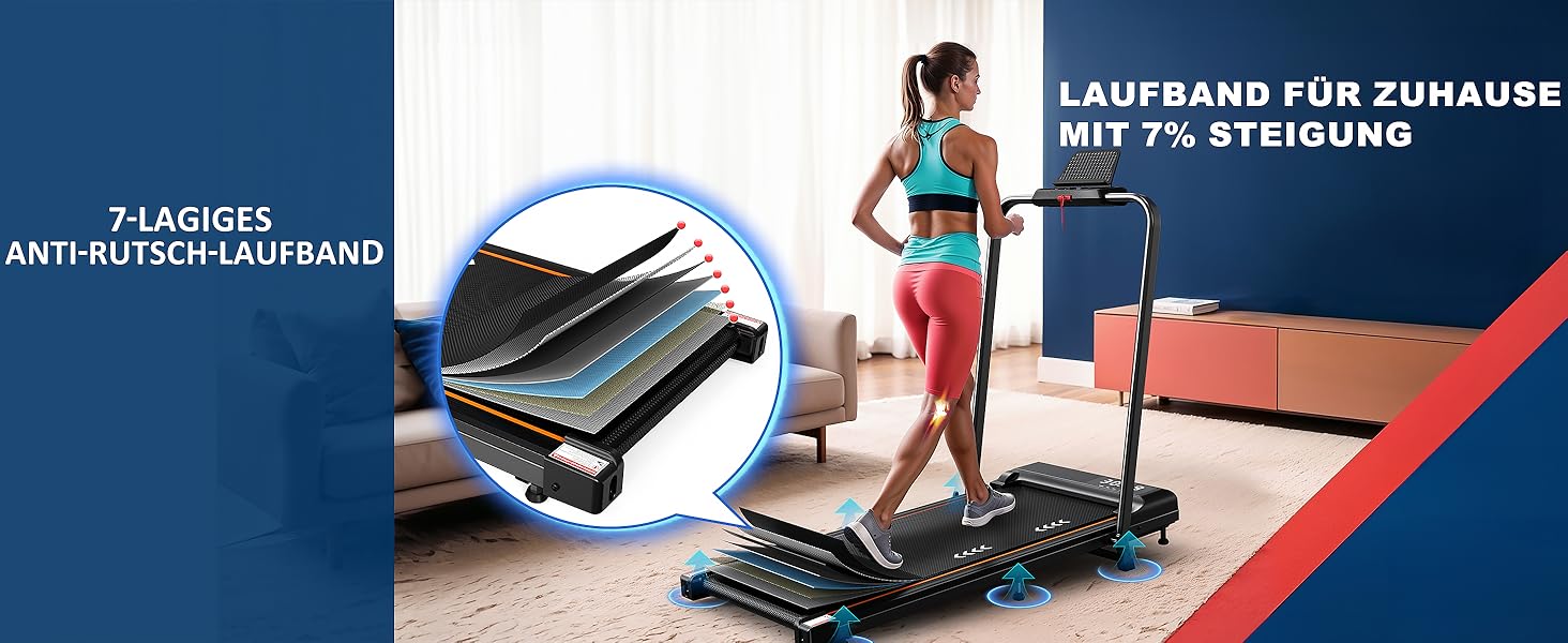 Бігова доріжка VOWVIT для дому, складаний: кут нахилу 7%, потужність 2.5 PS, максимальне навантаження 120 кг, швидкість 1-12 км/год