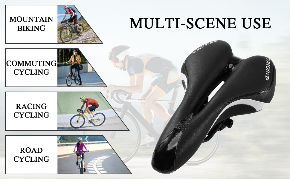 Велосипедне сідло ENJOHOS, водонепроникне PU сідло для гірського, трекінгового, туристичного та шосейного велосипеда (Чорно-біле)