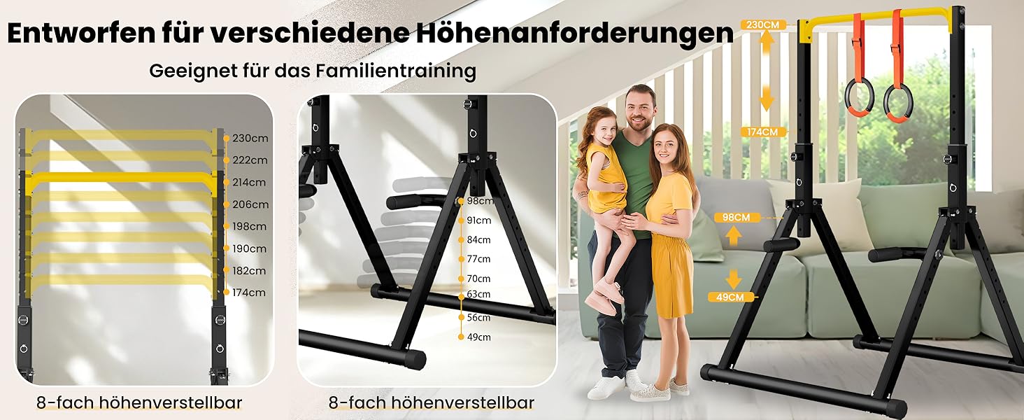 Стійка для віджимань та підтягувань DOBESTS Faltbar Power Tower - багатофункціональний тренажер для дому, чорний (4 жовтих акцентів)