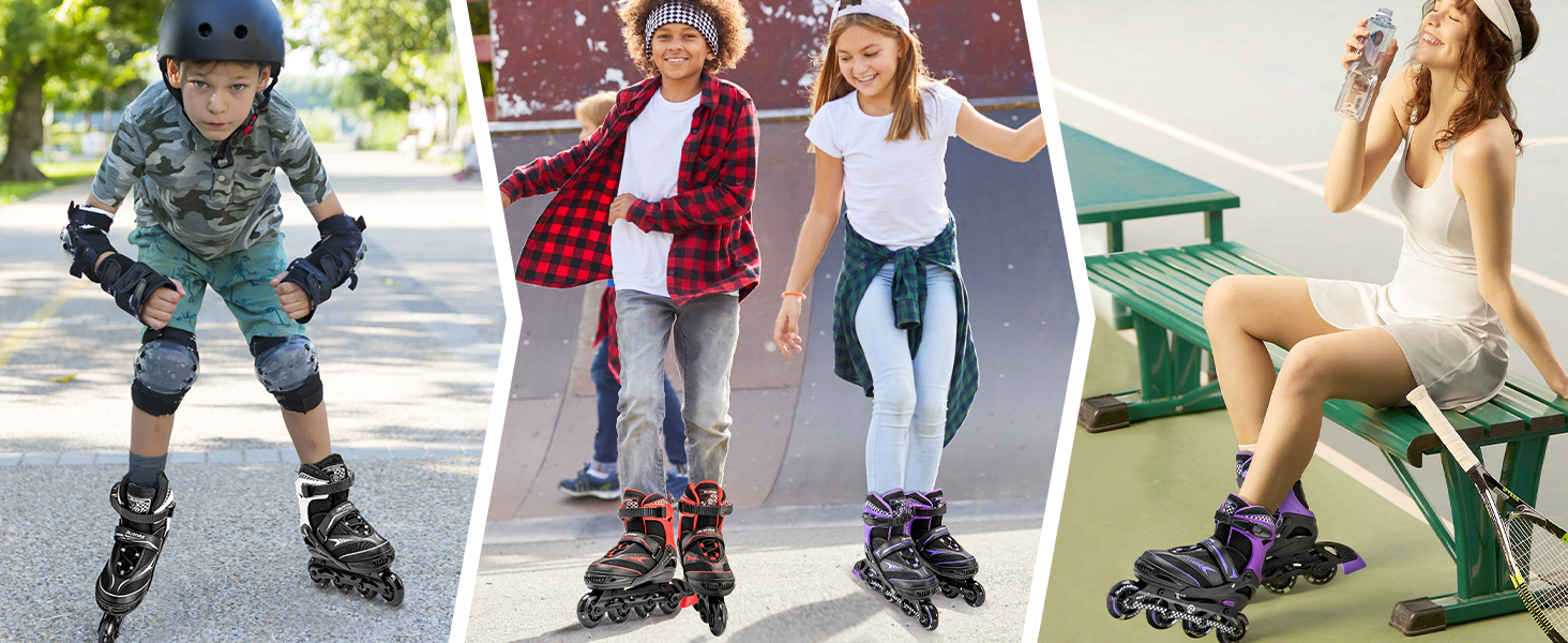 Регульовані ролики для дітей (хлопчиків та дівчаток), світні ролики 6-12 років, ролики для жінок та чоловіків, чорний колір, розмір L (37.5-41)