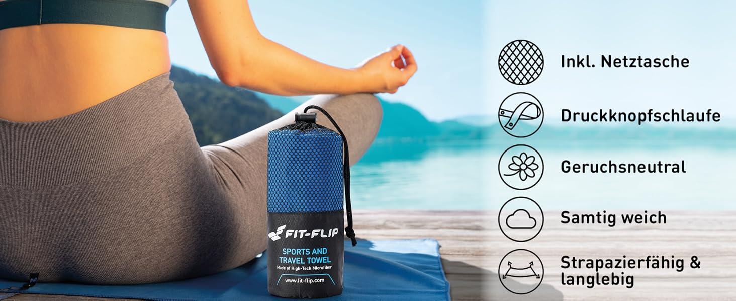 Рушник Fit-Flip з мікрофібри - компактний, швидковисихаючий, для спорту, подорожей та пляжу - 70x140 см, 1 шт. (Блакитний)