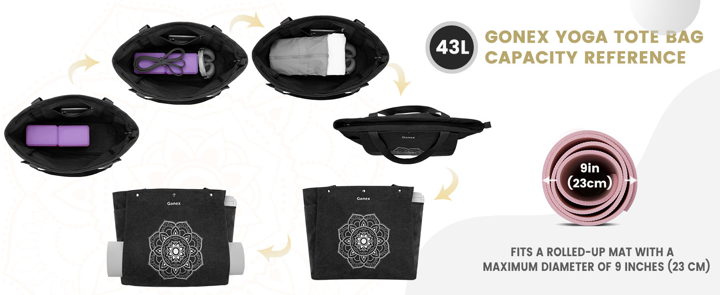 Сумка для йога-мату Gonex, Canvas, водонепроникна, чорна XL. Для пілатесу, фітнесу, подорожей
