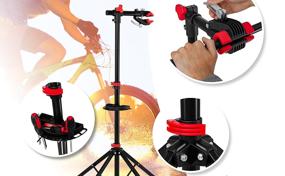 Підставка для збирання та ремонту велосипедів KESSER® Profi, до 30 кг, з органайзером для інструментів та магнітним відділенням, обертається, червона