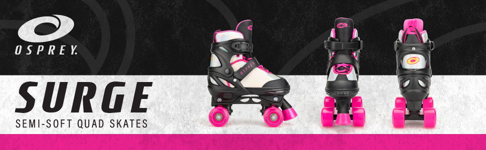 Ролики дитячі Osprey Surge, регульовані ролики Quad, для хлопчиків та дівчаток від 5 років, розміри EU 31-34, рожеві