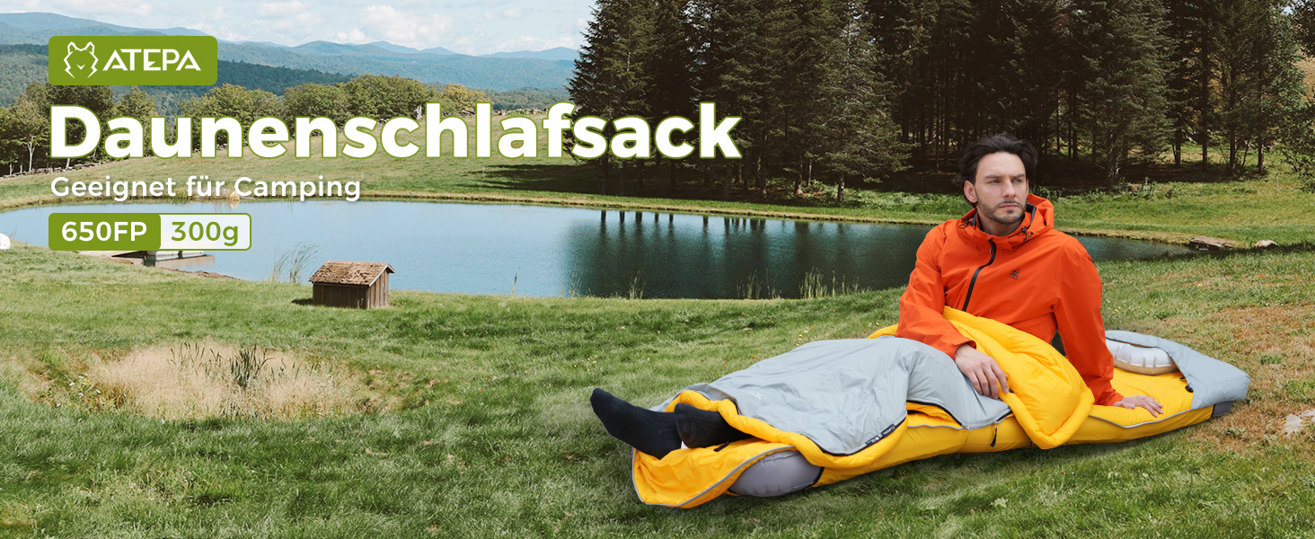 Спальний мішок ATEPA Ultraleicht Daunenschlafsack: Легкий, компактний, 3-сезонний (12°C/6°C/-1°C), водонепроникний, для кемпінгу, походів, трекінгу та рюкзакових подорожей, з компресійним мішком ThermaCore, чорний