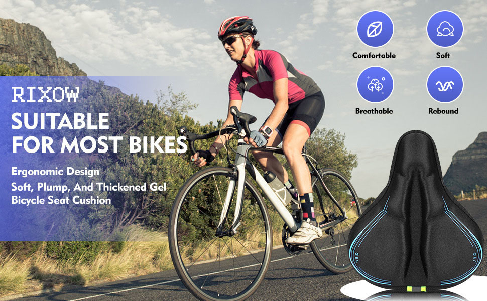 Покриття на велосипедне сідло, водонепроникний чохол для сідла, 27.5 * 23.5 см, м'яке сідло з відбиваючими смугами, підкладка для електровелосипеда, тренажера, спінбайка, блакитне