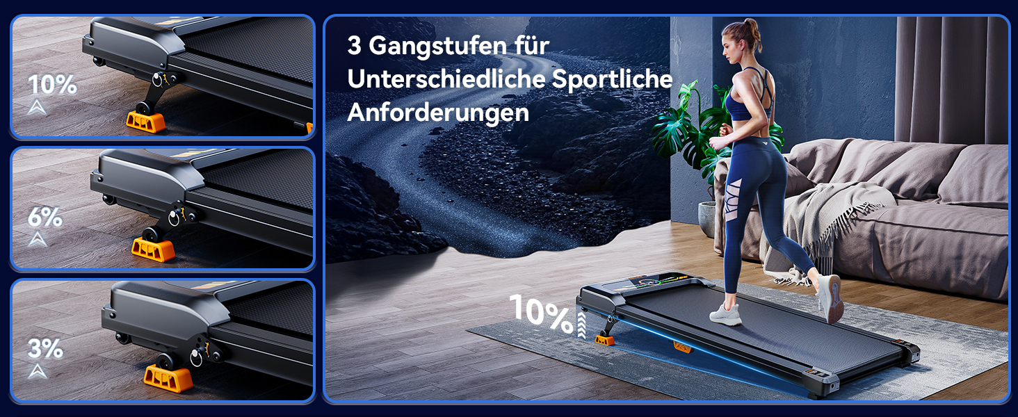 Бігова доріжка AnyLife з регулюванням нахилу, компактний, тихий, LED-дисплей, для дому, чорний, до 150 кг