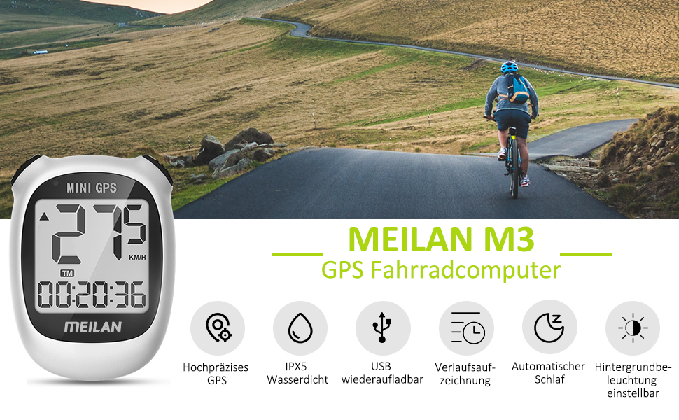 Велокомп'ютер MEILAN M3 Mini GPS, 16 функцій, водонепроникний, білий